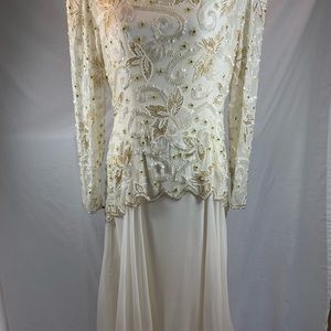 Jovani Beaded Silk Tea-Length Dress